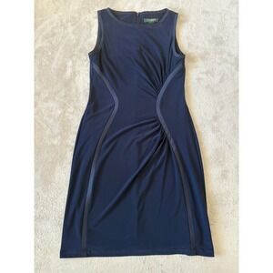 Lauren Ralph Lauren Navy Blue Sheath Dress Sleeveless‎ Workwear Size 4